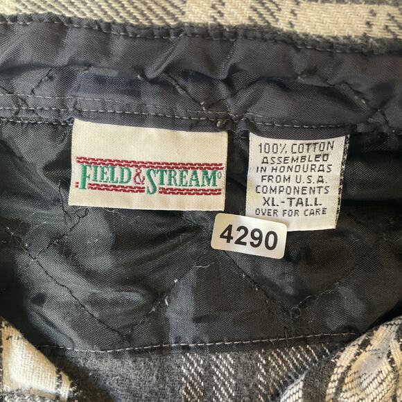 VINTAGE Field & Stream Men Button Up Shirt XL Tall Black Plaid Flannel Western - Picture 2 of 10